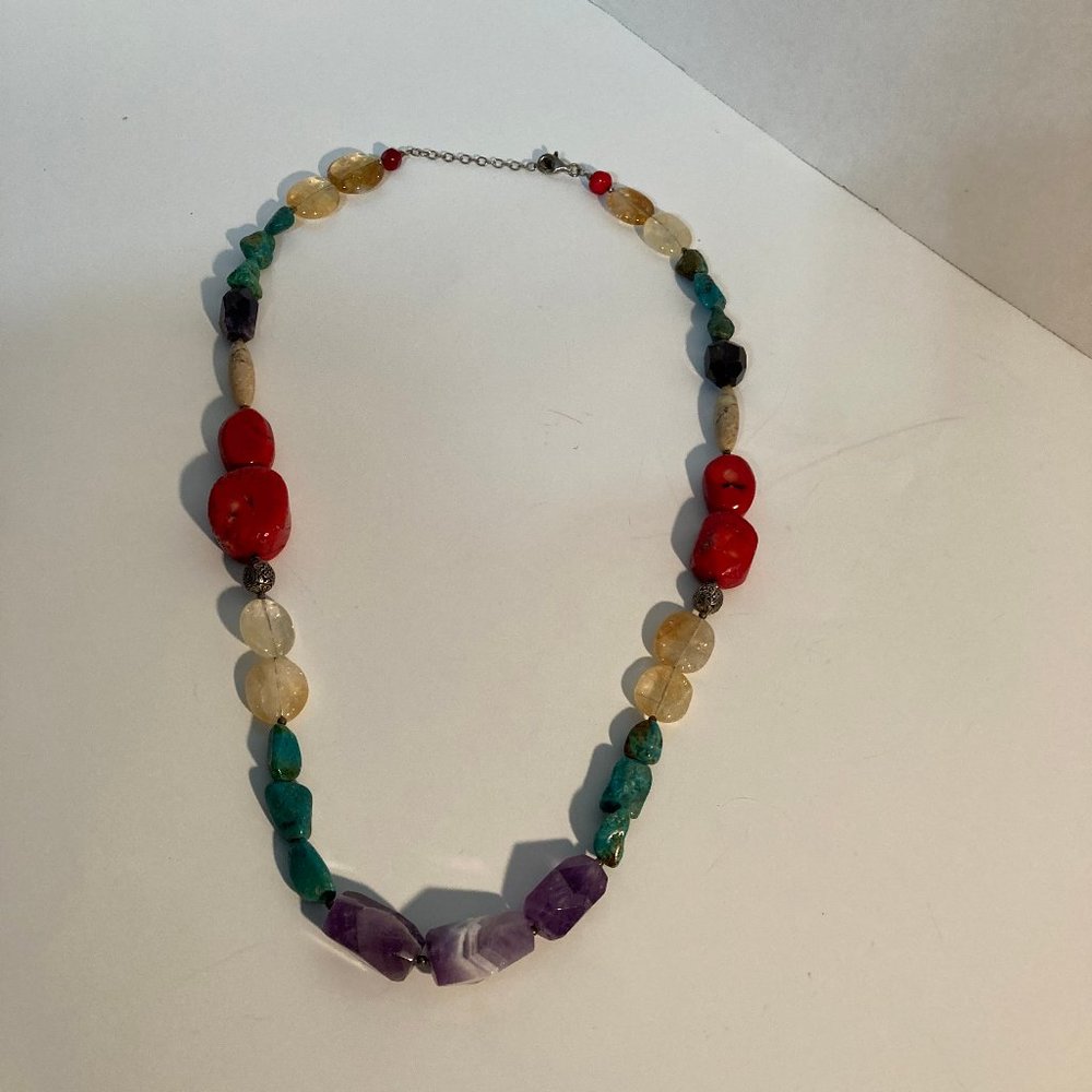 Multicolor Polished Stone Statement Necklace - image 7